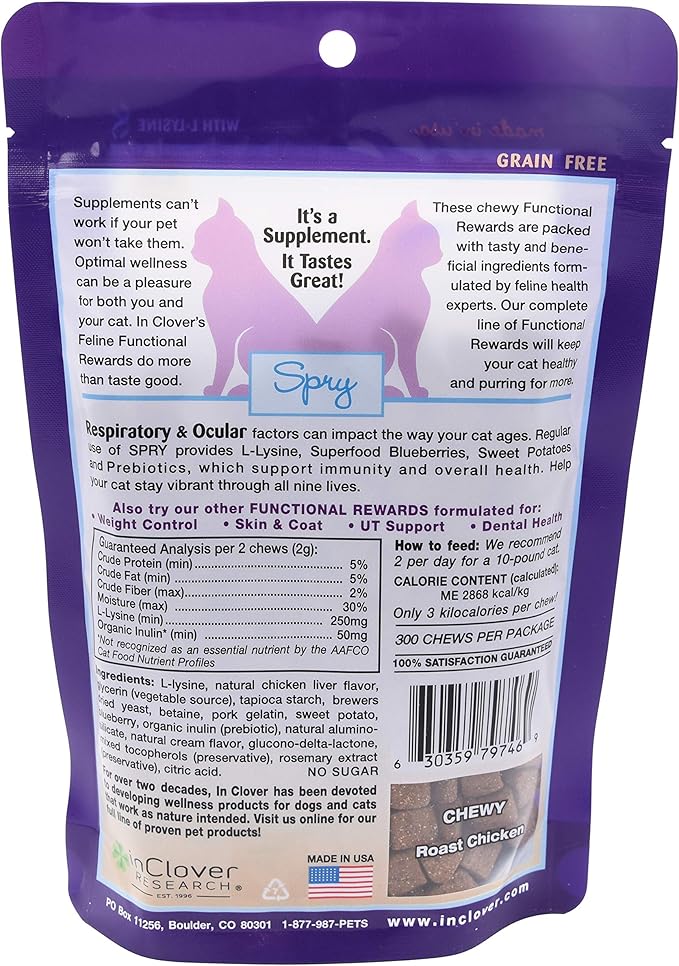 Spry, Cat Eye Care Support, L-Lysine Cat Treat Supplement, Cat Immune Support Supplement, Cat Health Daily Treat, Prebiotic Cat Health Support, Cat Antioxidant Respiratory Health for Cats