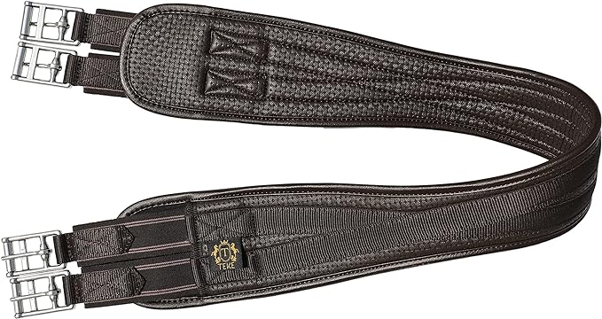 T TEKE Contoured Chafeless Girth for Horses, Airflow Waffle PVC Foam Construction with Double Side Heavy Duty Cotton Elastic and Stainless Steel Buckles (38"-56")