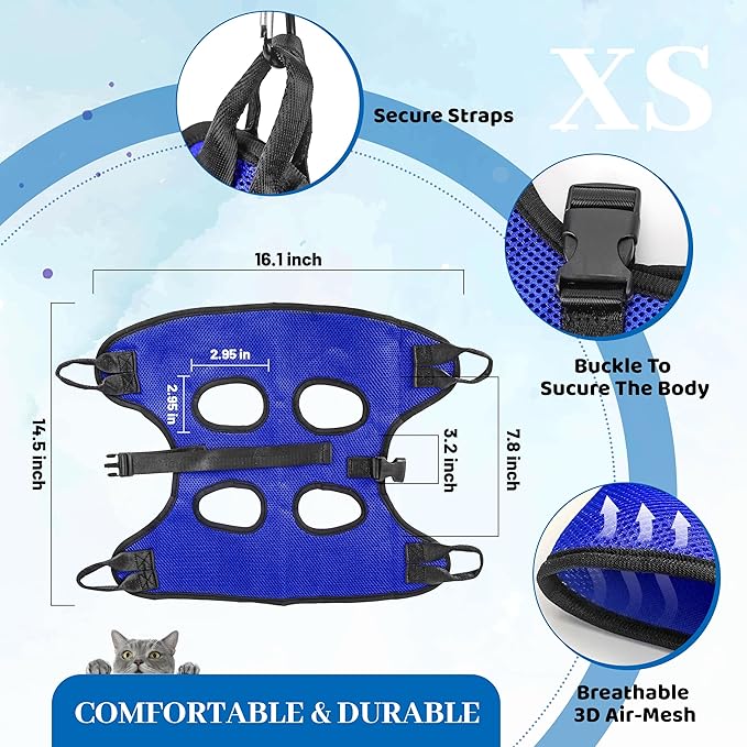 PatiencET Dog Grooming Hammock, Pet Grooming Hammock for Cats & Dogs, Dog Holder for Nail Trimming, Cat Sling for Nail Trimming with Nail Clippers/Trimmer, Nail File, Pet Comb(XS)