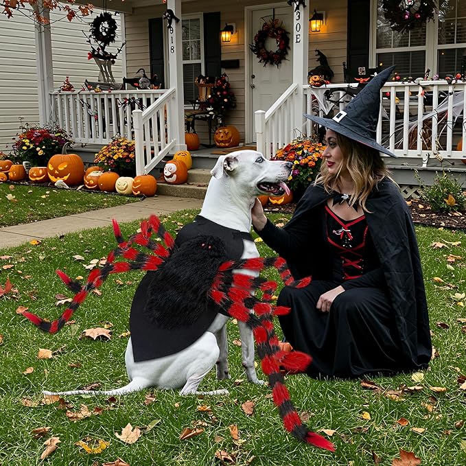 OurWarm Large Dog Halloween Costume, Dog Spider Costume with 64 LED Purple Lights, Furry Funny Halloween Costumes for Large Dogs Pets Clothes Puppy Outfits Cosplay Halloween Party Decor