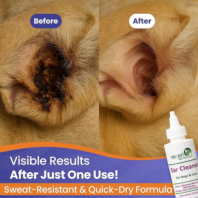 Dog & Cat Ear Cleaner Solution with Aloe Vera & Tea Tree Oil – Removes Itchy Ear Wax, Debris, Odor – Ears Wash, Drops & Flush for Pets, Dog Ears Cleaning, Cat Cleaner (4 oz- Pack of 3)