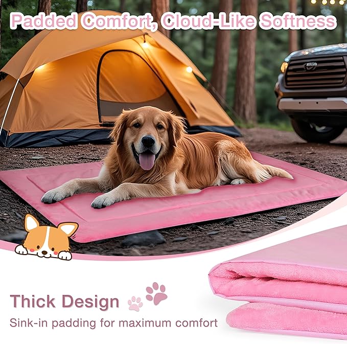 Kritter Planet Waterproof Foldable Dog Bed Pad for Camping & Travel, Portable Roll-Up Dog Bed Car Seat Pet Cushion Mat with Handles for Medium & Large Dogs, Indoor & Outdoor Use
