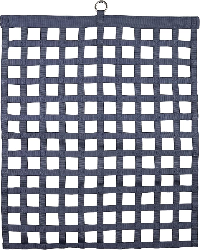 SmartEquine Slow Feed Hay Bag for Horses | Hay Feeder Net with Resistant Nylon | Gator Mouth Enclosure for Easy Loading | Fits 10-15 lbs of Hay | 4 Flakes Bag | 37" x 30" | Navy Blue | 2" Holes