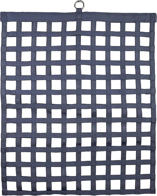 SmartEquine Slow Feed Hay Bag for Horses | Hay Feeder Net with Resistant Nylon | Gator Mouth Enclosure for Easy Loading | Fits 10-15 lbs of Hay | 4 Flakes Bag | 37" x 30" | Navy Blue | 2" Holes