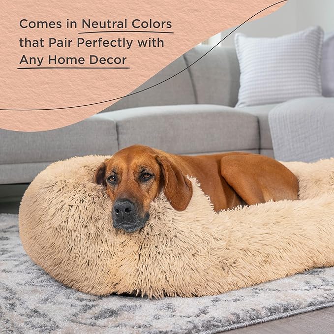 Best Friends by Sheri Shag Lounge Bed Calming Faux Fur Dog Bed, Taupe, Large 36" x 27"