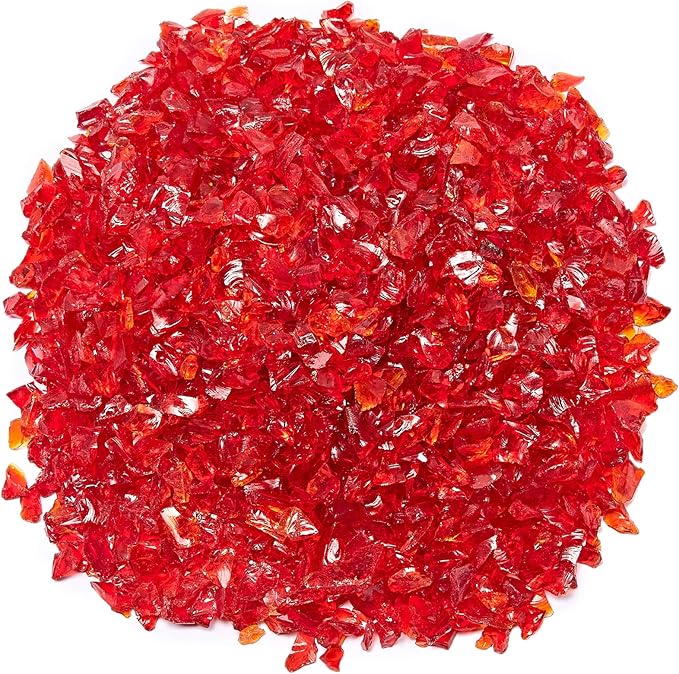 TWINKLING High Luster Crushed Glass Glitter, Broken Glass, Fire Glass Gems Chips for Fire Pit, DIY Resin Art, Epoxy Crafts, Geode Painting, Aquarium Decoration, 6-9mm(370g/13oz.) (Red)