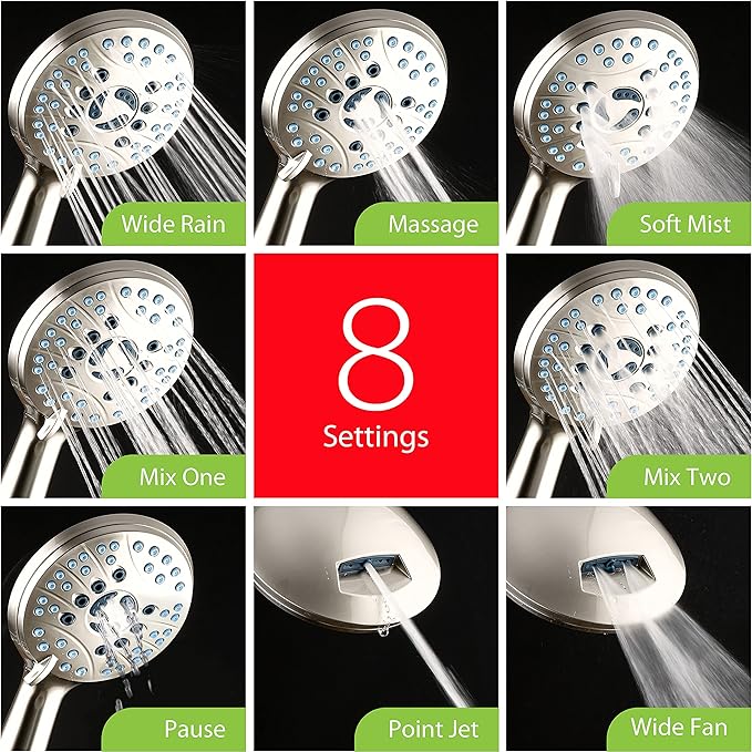 Hotel Spa AquaCare As-Seen-On-TV High Pressure 48-setting Rain & Handheld 3-way Shower Head Combo - Anti-clog Nozzles/Tub, Tile & Pet Power Wash/Extra Long 6 ft. Hose/Satin Nickel Finish