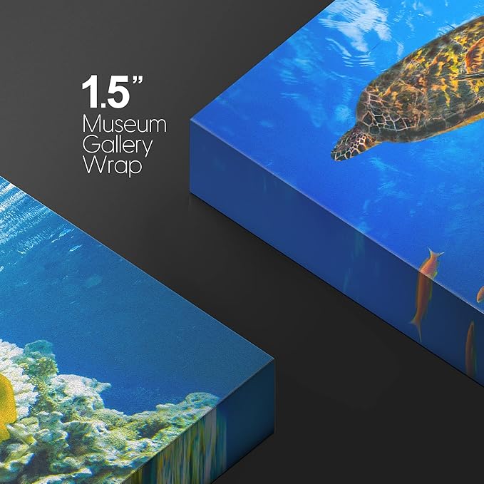 wall26 Canvas Print Wall Art Vibrant Neon Underwater Turtle, Reef & Fish Nature Animals Photography Realism Rustic Scenic Landscape Wilderness Colorful for Living Room, Bedroom, Office - 12"x18"