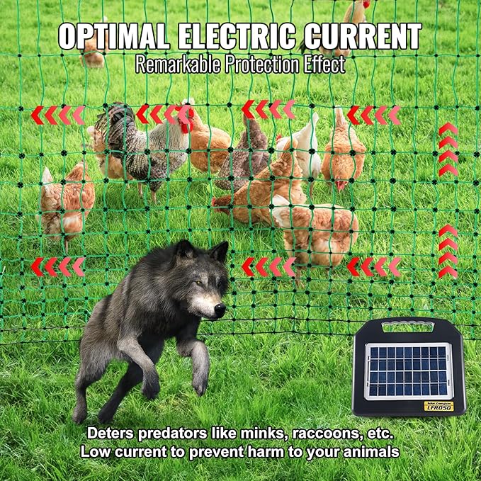 VEVOR Electric Poultry Netting, 48" H x 168' L, PE Net Fencing Kit with Posts & Double-Spiked Stakes, Utility Portable Mesh for Chickens, Ducks, Geese, Rabbits, Used in Backyards, Farms, and Ranches