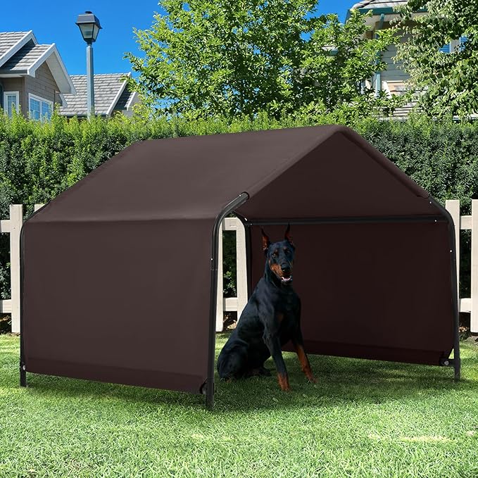 Dog Shade Shelter Outdoor 4'x4'x3' Tent for Large Medium Dogs, Outside Sun Rain Canopy Pet House for Livestock Pigs Cats with Waterproof Roof Ground Nails,Brown