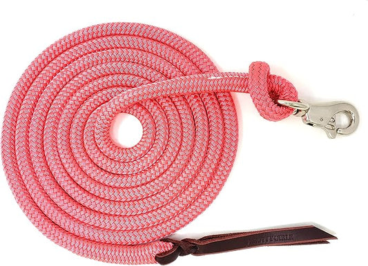 Premium 1/2" Samson EQ Yacht Braid Lead Rope with Nickel Trigger Bull Snap. Option for 12ft, 14ft and 16ft Lengths (Pink, 16 FT)