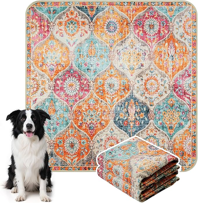 HAOCOO Washable Pee Pads for Dogs, (2 Pack) 3Ft x 3Ft Reusable Puppy Training Pads Super Absorbent Waterproof Whelping Pads,Orange Non-Slip Leakproof Potty Pads for Pet Housebreaking