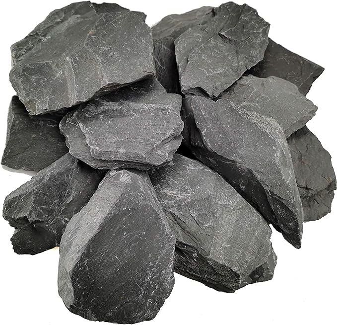 Voulosimi Natural Slate Rocks PH Neutral Stone Perfect Rocks for Aquariums, Landscaping Model,Tank Decoration,Amphibian Enclosures (12 LB, 5-7 inch)