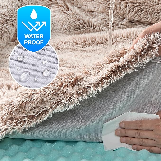 EHEYCIGA Foldable XXL Dog Bed, Faux Fur Fluffy Pet Couch Bed for Extra Large Dogs, Orthopedic Calming Memory Foam Pet Bed, Washable Soft Pet Sofa Bed with Non-Slip Bottom, Faded Brown, 54"x38"x7.5"