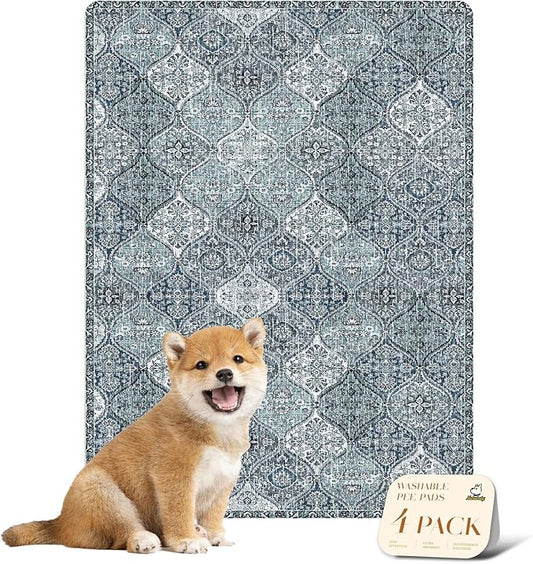 nunubaby 4PACK Washable Pee Pads for Dogs, Stylish, Non-Slip and Leak-Proof Pee Pads. Reusable Potty Pads for Dogs for Crates and Floors.(Blue/Multi, 18" x24" )