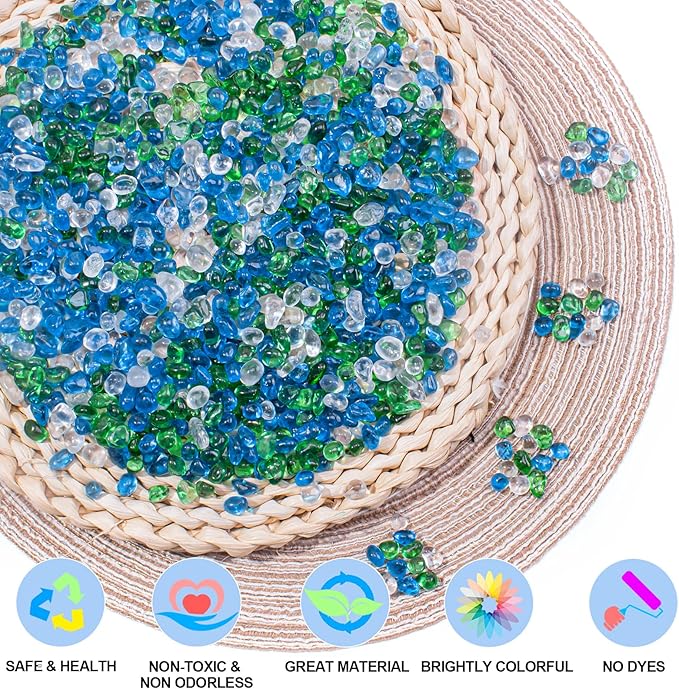 Keedolla Aquarium Glass Pebbles Stones Fish Tank Rocks Gravel, Green Mix Glass Gemstones Fish Bowl Rocks for Vase Fillers, DIY Crafts, Home Decor - 15 Oz, 6-9mm