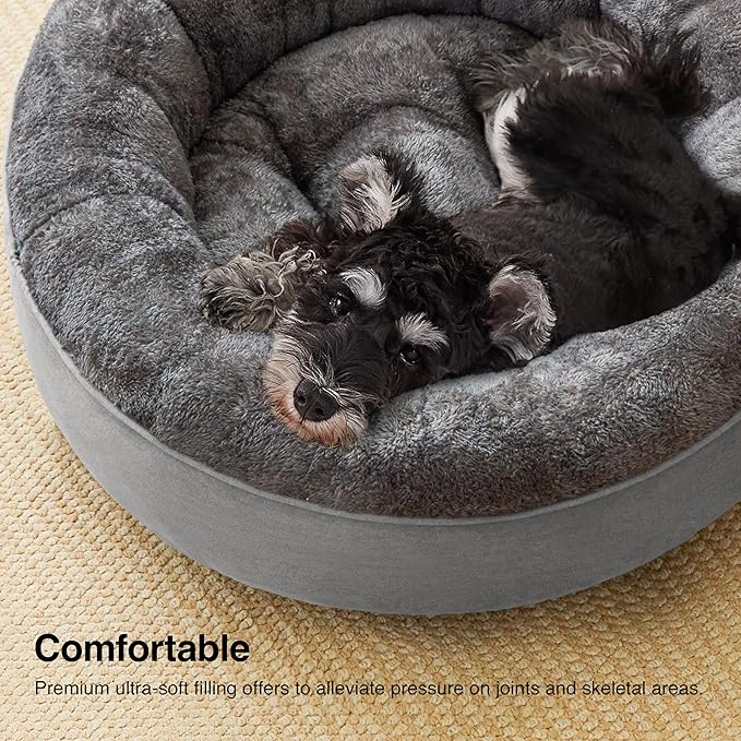 Love's cabin Round Donut Cat and Dog Cushion Bed, 25in Pet Bed for Small or Medium Dogs, Anti-Slip & Water-Resistant Bottom, Soft Durable Fabric Pet Beds, Washable Calming Cat Bed Solid Grey