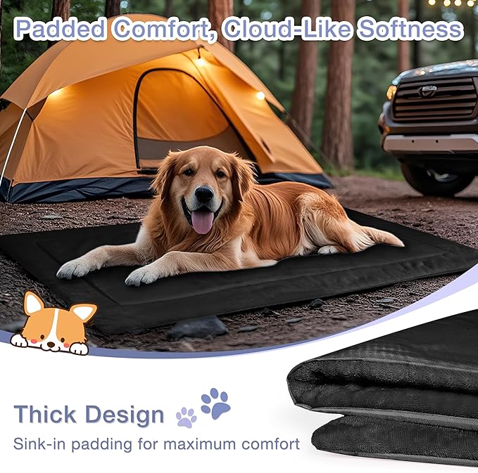 Kritter Planet Waterproof Foldable Dog Bed Pad for Camping & Travel, Portable Roll-Up Dog Bed Car Seat Pet Cushion Mat with Handles for Medium & Large Dogs, Indoor & Outdoor Use