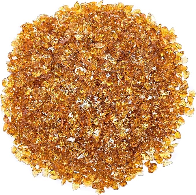 TWINKLING High Luster Crushed Glass Glitter, Broken Glass, Fire Glass Gems Chips for Fire Pit, DIY Resin Art, Epoxy Crafts, Geode Painting, Aquarium Decoration, 6-9mm(370g/13oz.) (Dark Amber)