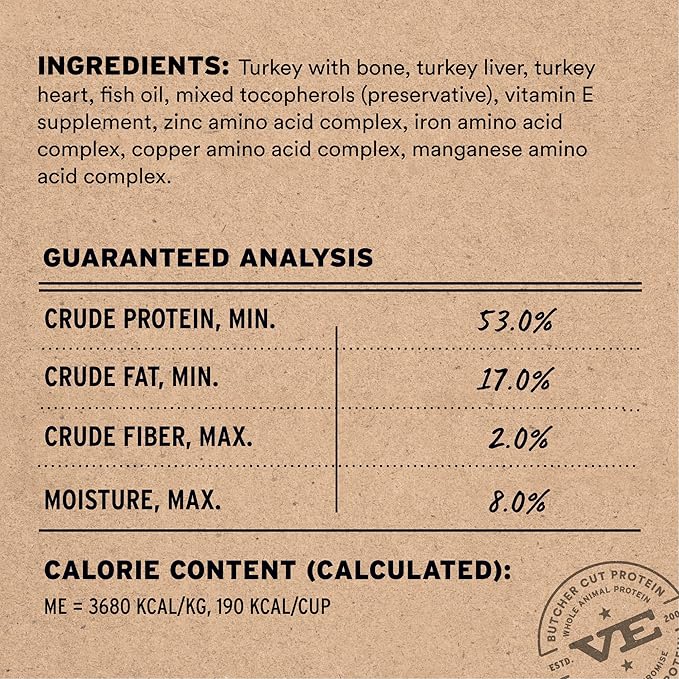 Vital Essentials Freeze-Dried Raw Turkey Meal or Mixer Cat Food Crunchy Nibs, 8 oz