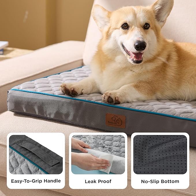 Bedsure Orthopedic Dog Bed for Medium Dogs - Flat Memory Foam Pet Mattress with Removable Washable Cover and Egg Crate Foam, Suitable for Pet Up to 35 lbs, 30x20x3 Inches, Grey
