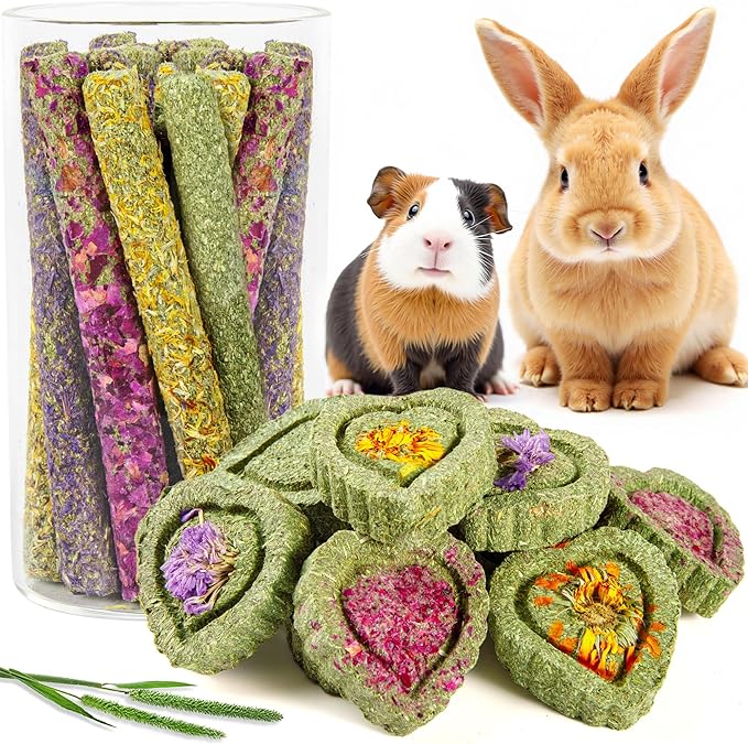 Sofier Timothy Hay Treats Rabbit Toys Bunny Guinea Pig Hamster Natural Chews for Teeth Handmade Rabbit Chews and Treats Chinchilla Rat Gerbil