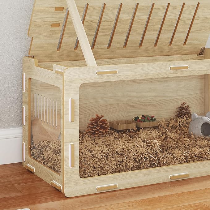 PawHut Hamster Cage with Easy View Acrylic Panels, Small Animal Cage with Air Vents & Openable Roof, Large Habitat for Dwarf, Gerbil, Guinea Pig, Rat, 39" x 20" x 18.5", Oak