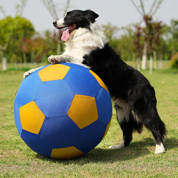 Herding Ball for Dogs & Horses - 20" Large Blue & Yellow Ball with Hand Pump