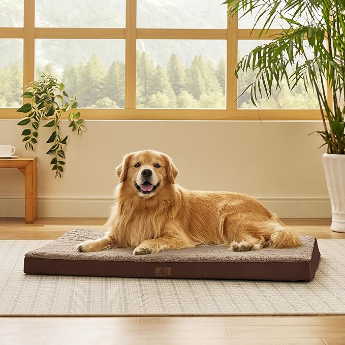 Bedsure XL Dog Beds Large Sized Dog -Orthopedic Flat Extra Large Pet Beds with Removable Washable Cover, Egg Crate Foam Mat, Suitable for Pet Up to 100 lbs