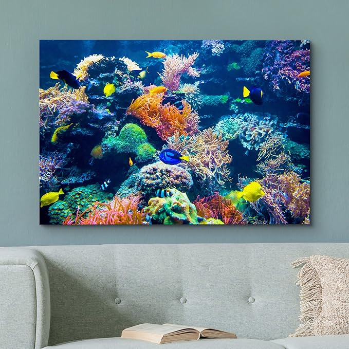 wall26 Canvas Print Wall Art Vibrant Multicolor Coral Reef Fish Ecosystem Nature Animals Photography Realism Rustic Scenic Landscape Wilderness Colorful for Living Room, Bedroom, Office - 32"x48"