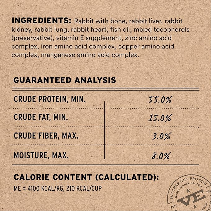 Vital Essentials Freeze-Dried Raw Rabbit Meal or Mixer Cat Food Crunchy Nibs, 12 oz