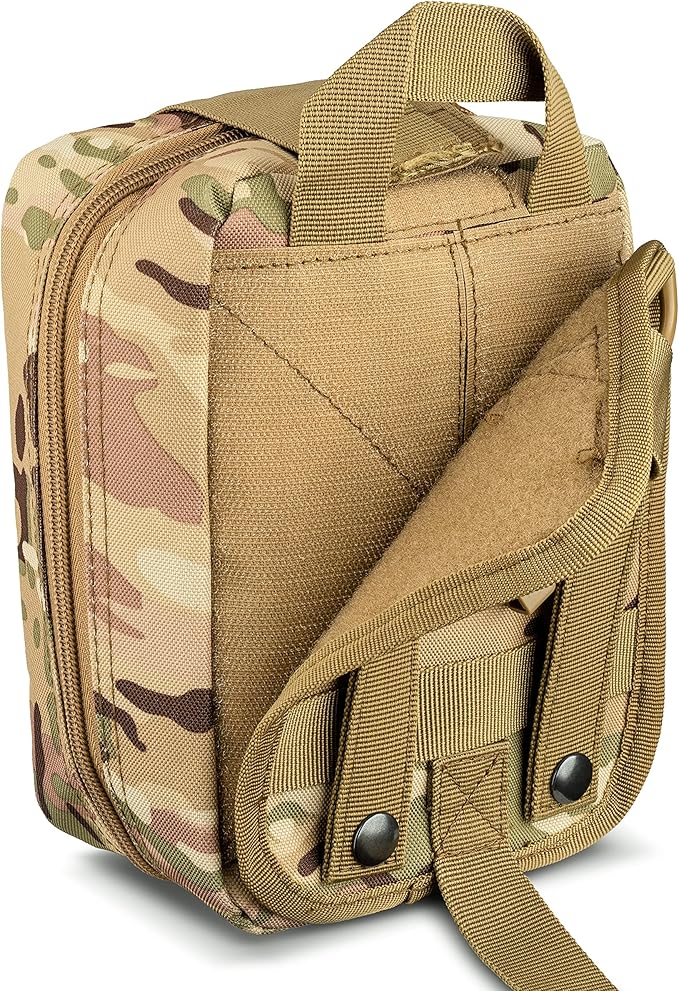 Scherber Premium IFAK Kit Trauma Pack Fully Stocked MOLLE Pouch w/CAT Tourniquet, HyFin Vent Chest Seal, & Israeli Bandage Trauma Kit for Emergency, Gunshot, Bleeding, & Major Wound Care (Camouflage)