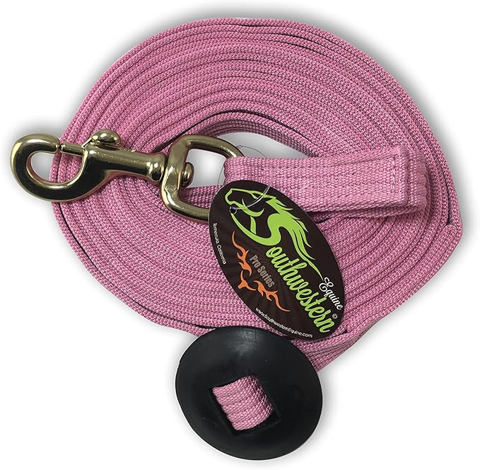 Southwestern Equine Lunge Line for Horses Cotton Horse Lunge Line with Bolt Snap & Rubber Stop (Pink, 24')