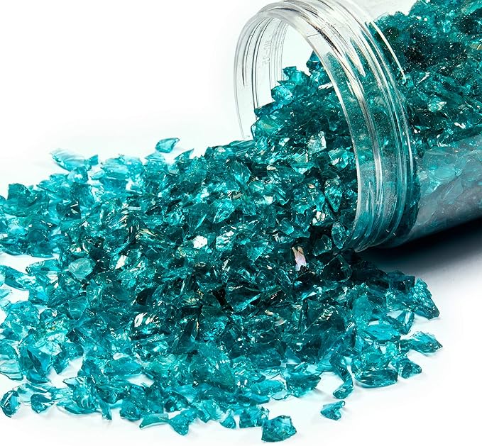 TWINKLING High Luster Crushed Glass Glitter, Broken Glass, Fire Glass Gems Chips for Fire Pit, DIY Resin Art, Epoxy Crafts, Geode Painting, Aquarium Decoration, 6-9mm(370g/13oz.) (Turquoise)