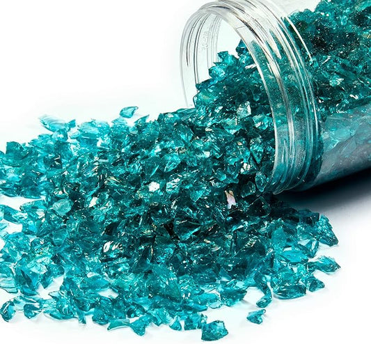 TWINKLING High Luster Crushed Glass Glitter, Broken Glass, Fire Glass Gems Chips for Fire Pit, DIY Resin Art, Epoxy Crafts, Geode Painting, Aquarium Decoration, 6-9mm(370g/13oz.) (Turquoise)