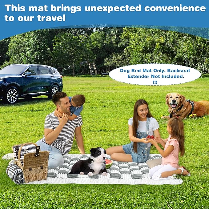 VClife Plaid Dog Car Bed Mat, Non-Slip Backseat Extender Pet Blanket, Washable Dog Bed Mat for SUVs, Sedans & Small Trucks, Portable Travel Pad for Dogs, Wear Resistant, Pet Friendly, Gray, 51"×23.6"