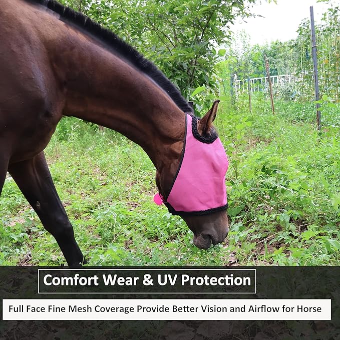 Horse Fly Mask, with UV Protection Horse Fly Mask, Full Face Fine Mesh Coverage Provide Better Vision and Airflow for Horses