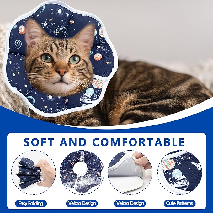 Soft Adjustable Cat Cone Collar - Comfortable Recovery Collar for Cats After Surgery (Dark Blue, Medium)