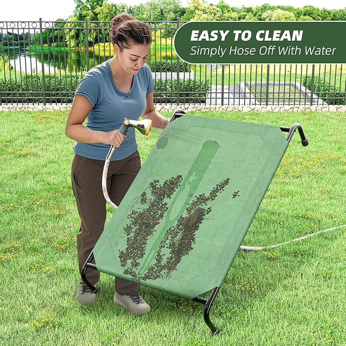 Simple Trending Raised Dog Bed for Large Dogs, Waterproof XL Dog Cot, Outdoor Cooling Elevated Pet Bed Load 200lb, 47.75" x 30.5", Green