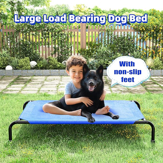 Simple Trending Raised Dog Bed for Large Dogs, Waterproof XL Dog Cot, Outdoor Cooling Elevated Pet Bed Load 200lb, 47.75" x 30.5", Blue