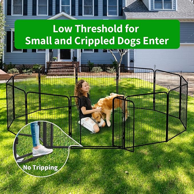 Dog Playpen Outdoor Extra Wide 32 Panels Heavy Duty Dog Fence 47" Height Anti-Rust with Doors Portable for RV Camping Yard, Total 84FT, 561 Sq.ft, Snowy Black