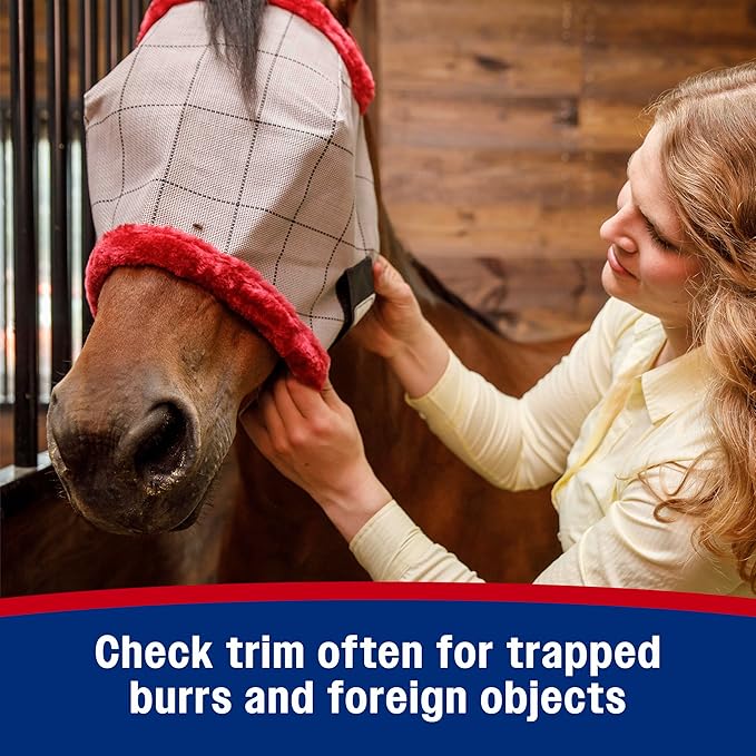 Farnam SuperMask II horse fly mask without ears, extended coverage, protects eyes from insects and debris, adjustable throat latch, Average Horse Size