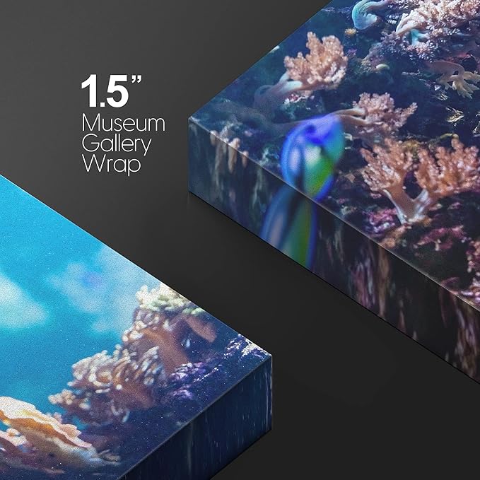 wall26 Canvas Print Wall Art Vibrant Blue Pink Coral Reef Blue Hippo Tang Nature Animals Photography Realism Rustic Scenic Landscape Wilderness Colorful for Living Room, Bedroom, Office - 32"x48"