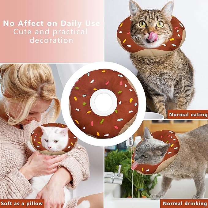 Cat Cone Collar Soft, Adjustable Cat Recovery Collar Kitten Cones to Stop Licking, Cute Donut E Collar After Surgery, Cats Neck Pillow Cone Elizabethan Cones of Shame(Waterproof Brown, Medium)