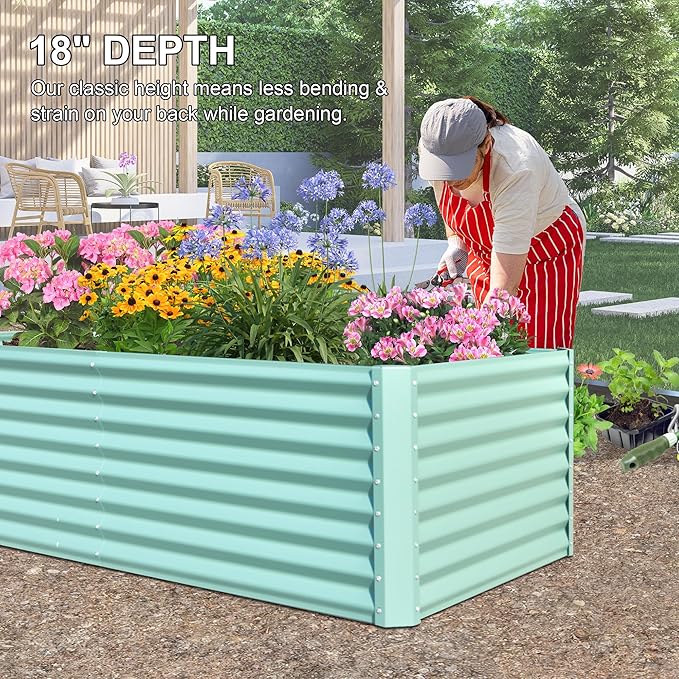 Domi Raised Garden Beds Outdoor, 6x3x2ft Thickening Tall Metal Rectangular Deep Root Box Planter for Vegetables, Flowers, Herbs, and Succulents 2" Deep w/ 256 Gallon Capacity - Green