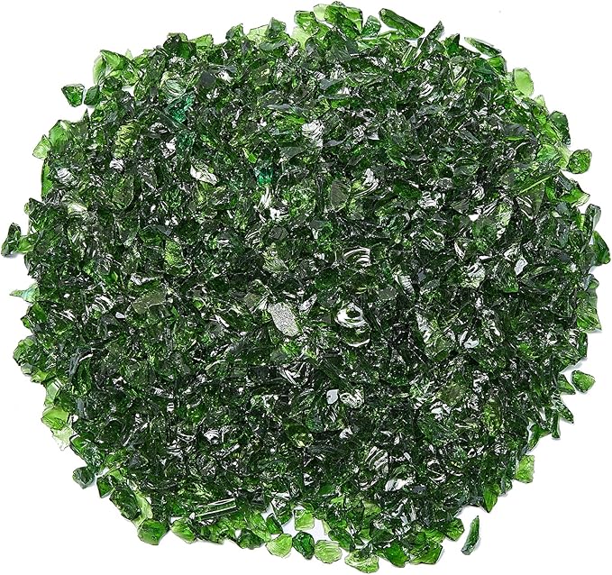 TWINKLING High Luster Crushed Glass Glitter, Broken Glass, Fire Glass Gems Chips for Fire Pit, DIY Resin Art, Epoxy Crafts, Geode Painting, Aquarium Decoration, 6-9mm(370g/13oz.) (Dark Green)