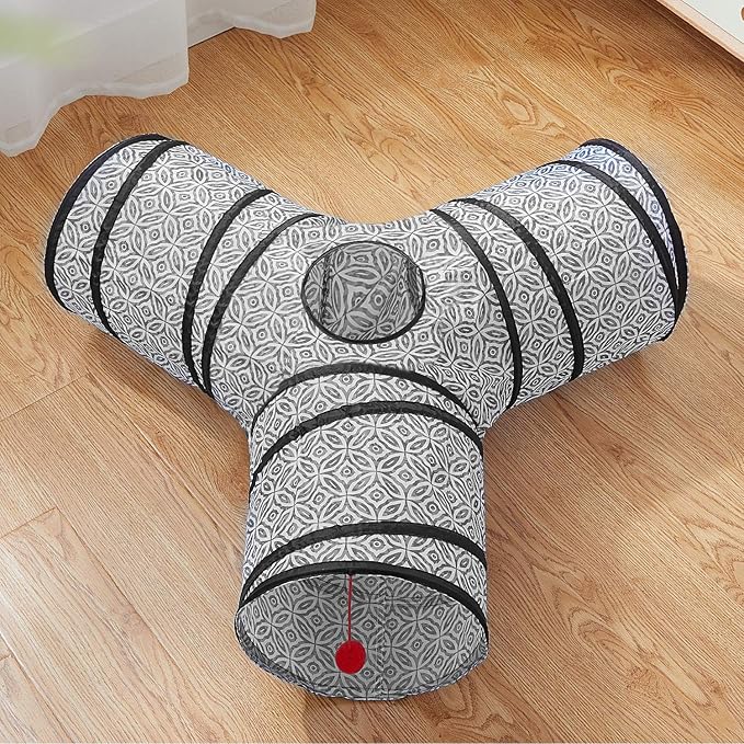 Tempcore 3-Way Collapsible Cat Tube Toys, Kitty Tunnel with Peek Hole, Ball for Cats & Kittens