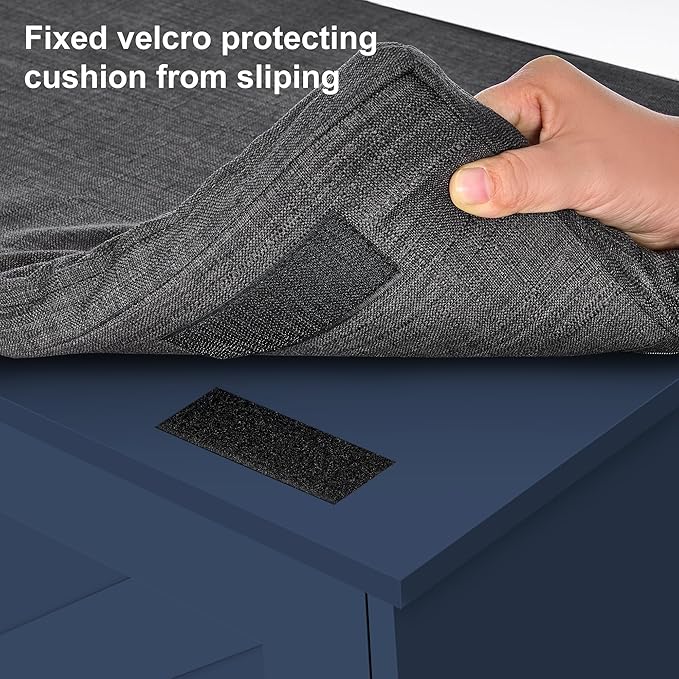 2-Tier Storage Bench, Shoe Bench with Padded Seat Cushion, Entryway Bench with 2 Barn Doors, Adjustable Shelf, 13.8" D x 39.4" W x 17.7" H, for Entryway, Living Room, Bedroom, Blue