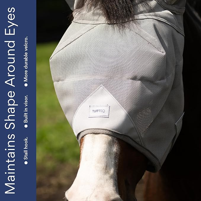 Horse Fly Mask with Ears | Built-in Visor | Breathable, Lightweight Mask | 95% UV Eye Protection | Adjustable Fit for Comfort Horse Medium/Large Size