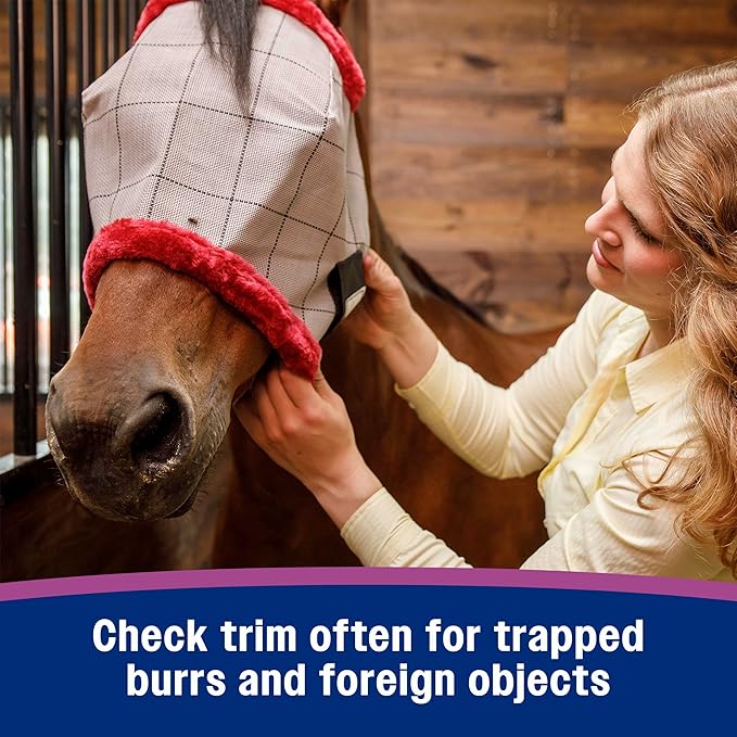 Farnam SuperMask II horse fly mask without ears, extended coverage, protects eyes from insects and debris, adjustable throat latch, Yearling size